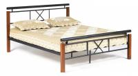Кровать EUNIS (AT-9220) Wood slat base дерево гевея/металл, 160*200 см (Queen bed), красный дуб/черный