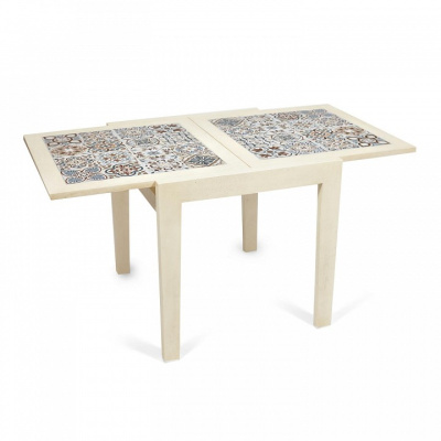 CT 3030 Kasablanca стол раскладной с плиткой дерево гевея/плитка, 73,5*73,5*75+73,5см , античный белый, рисунок - марокко. Фото