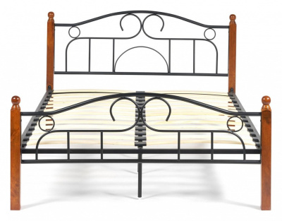 Кровать AT-808 Wood slat base дерево гевея/металл, 120*200 см (middle bed), красный дуб/черный. Фото №2