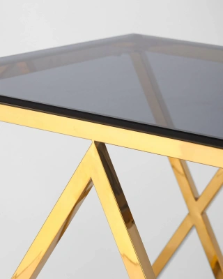 Журнальный стол 55*55 ИНСИГНИЯ золото стекло smoke. Фото