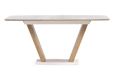 Стол стеклянный Питер 120(160)х80 ультра белый / дуб вотан фото Стол стеклянный Питер 120(160)х80 ультра белый / дуб вотан. Фото №3