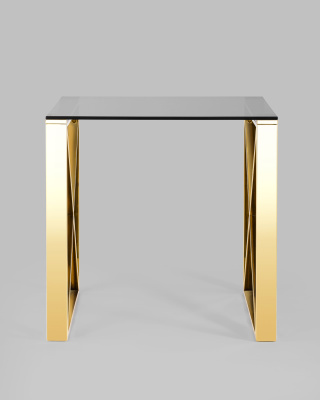 Журнальный стол 55*55 КРОСС золото стекло smoke. Фото